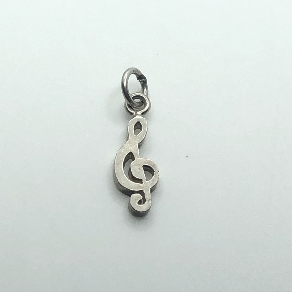 VTG Sterling Silver Music Note Treble Clef G Clef Symbol Pendant Charm .7”